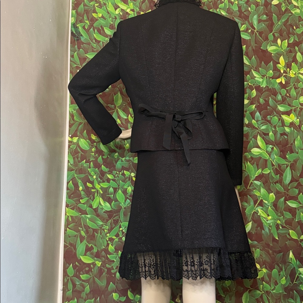 Black Silver Tweed & Lace Skirt Suit 8P - Picture 16 of 17